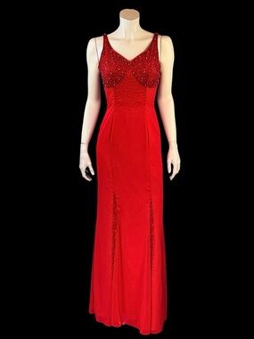 90s Y2K Red Beaded JESSICA RABBIT Old Hollywood Glam  Formal Party Dress / XS